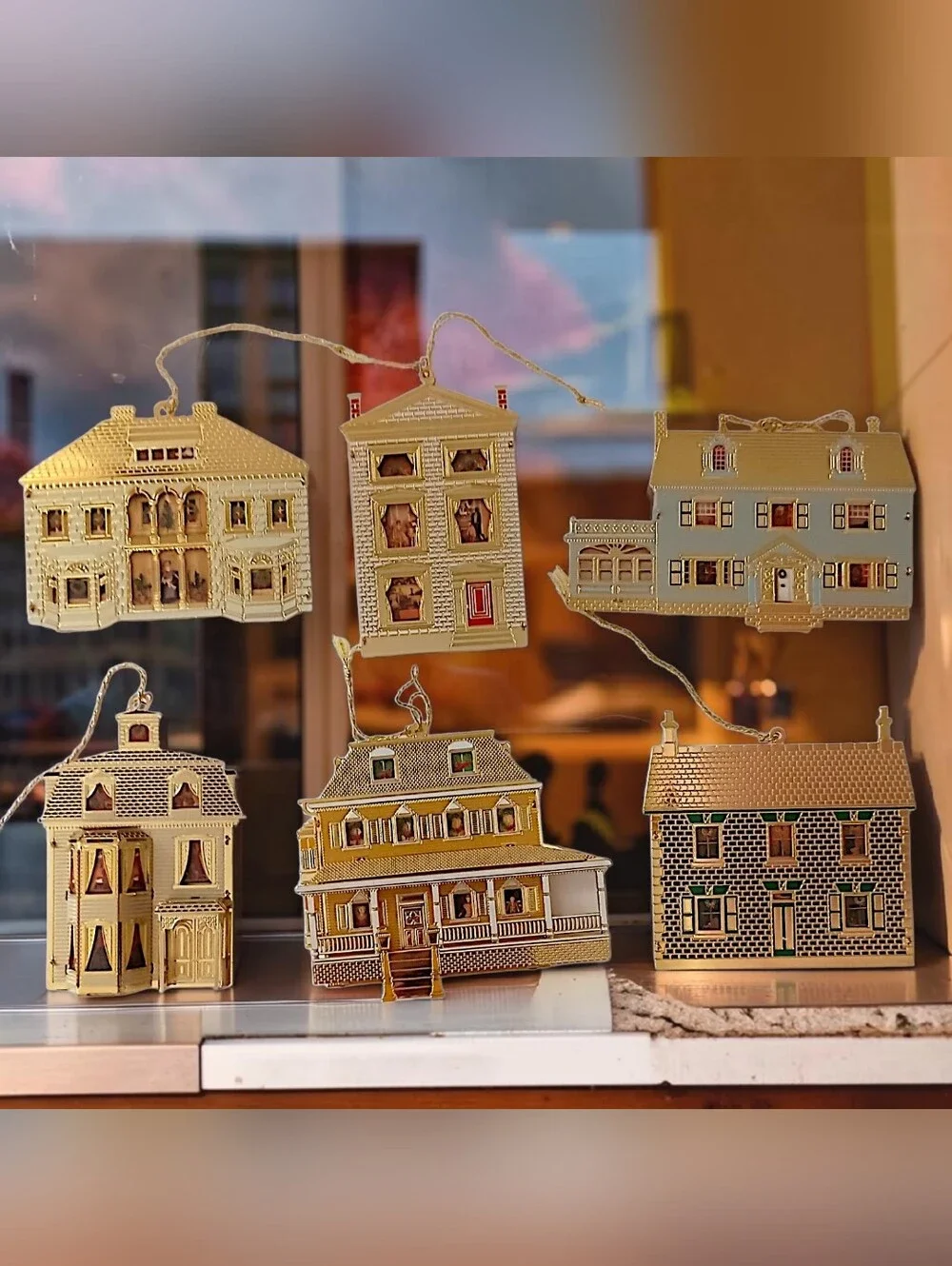 6 Bing Grondahl Collection Doll Houses of America Ornaments Gold Plate Christmas